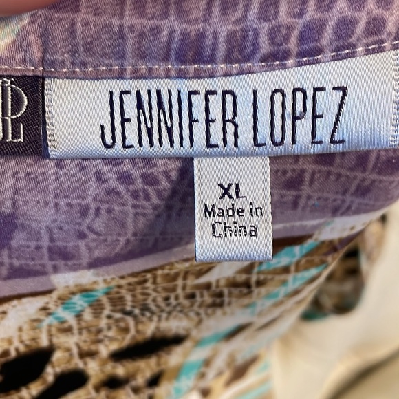 JENNIFER LOPEZ colorful Animal print blouse bat stationery pleat sleeve XL drape - Picture 12 of 17